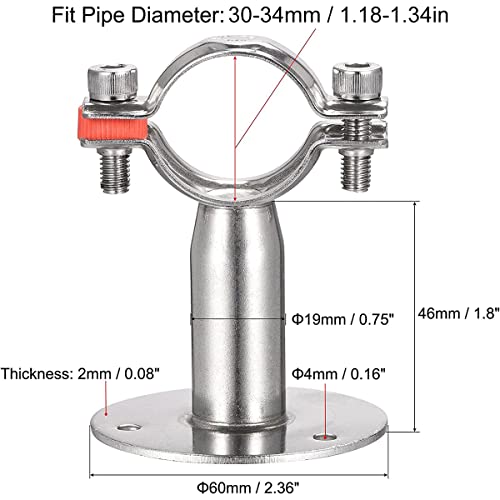 Zee 2 st. Wall Mount Ceiling Mount Pipe Bracket, (Φ30-34mm) Verstelbare Roestvrij stalen Bracket Clip, ideaal voor buis, buis of poolfixing 4