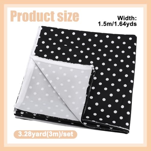 3 m polkadot-stof, 1,5 m breed polyester stippen bedrukt ambachtelijke decoratieve stof voor naaien quilten doe-het-zelf ambachten tafelkleden gordijnen, zwart