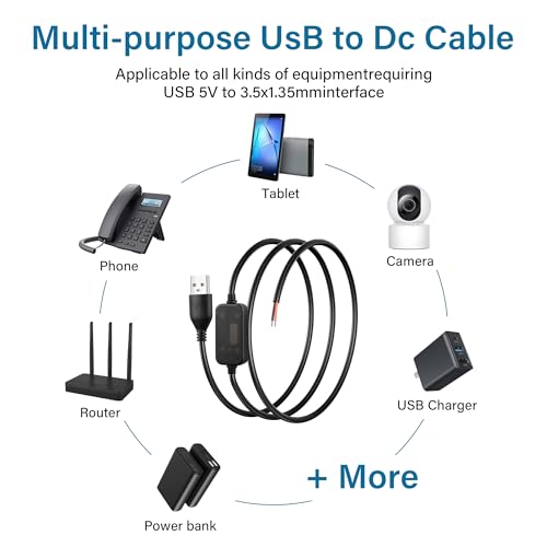DC Boost Cable 5V to 12V USB Boost Converter, USB 2.0 Plug to Bare Wire Geschikt voor camera's, Mini Speakers, USB Fans Etc. - 1m 4