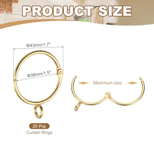 1.5 Inch Binnendiameter gordijn Rod ringen met ogen, 25 stuks metalen gordijn Ring voor gordijn Rods Hoop Pennen, Goud Kleur