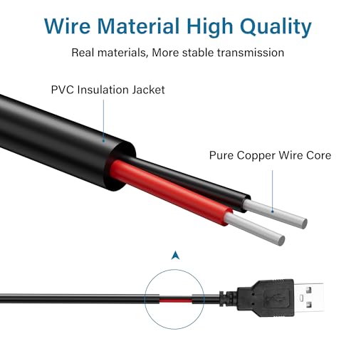 2 stuks DC Boost-kabel, 5V tot 12V, 22AWG, USB 2.0 Plug tot Bare Cords, voor camera's, miniluidsprekers etc. - 110 cm