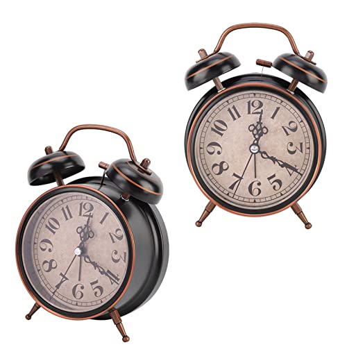 Wind Up Alarm klok zonder batterijen, Klok met Nacht Licht Dubbele Dubbele Bel voor thuisgebruik 4 Inch Retro Alarm Desktop (4cm zwart)