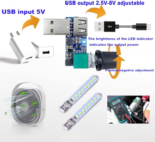 2st 5W USB Fan Speed Controller, DC 5V traploze USB Fan Controller DC 5-12V tot 2.5-7.5V Snelheidsregelaar met schakelaar 5