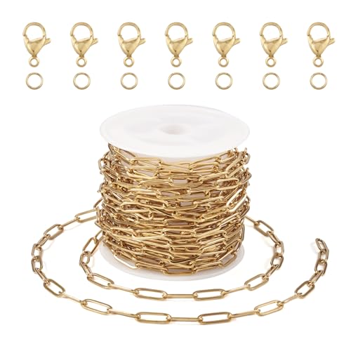 5m 304 Roestvrij stalen ketting kettingen Gold Paperclip Link ketting met 20 st. Lobster Claw sluitingen 30 st. Jump Rings voor sieraden maken