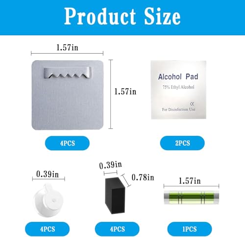 Set van 4 fotohaken, zelfklevend, metalen ophanging, opknoping zonder boren, 4 x 4 cm, rechthoekige lijmhaken, spiegel opknoping met 4 schroeven, voor zware foto's