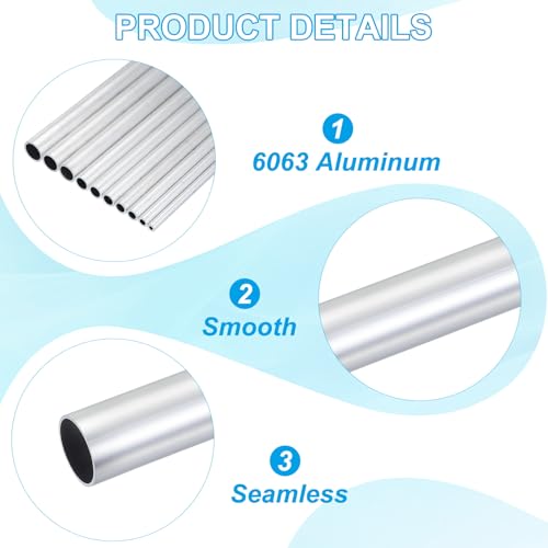 6063 Aluminium buis, 2Scs 15mm OD 1mm Dikte 300mm Lengte Aluminium Ronde Tube Naadloze Metalen Straight Pijp voor DIY Ambachten Industriële Model Meubilair 3