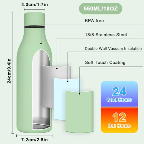 550ml waterflessen met riem, Matcha Green