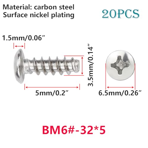 Verpakking van 20 Schroeven, PC Case Schroeven, BM#6-32x5mm Flat Head Schroef, Phillips Drive, Carbon Steel Schroeven voor moederbord, ventilatoren, harde schijven
