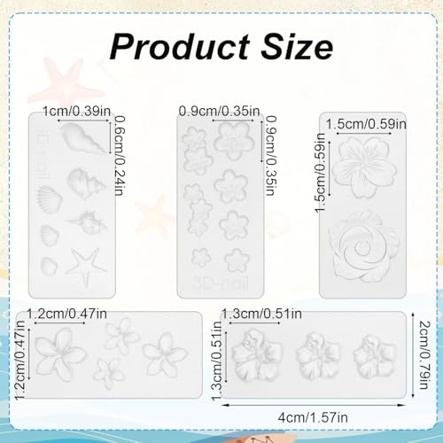 5 st Siliconen Nagelvormen, 3D Gel Nail Art Shape Shell Plumeria Rose Cherry Blossom Morning Glory Flower Shapes voor Nail Design Manicure Decoratie (5 stijlen)