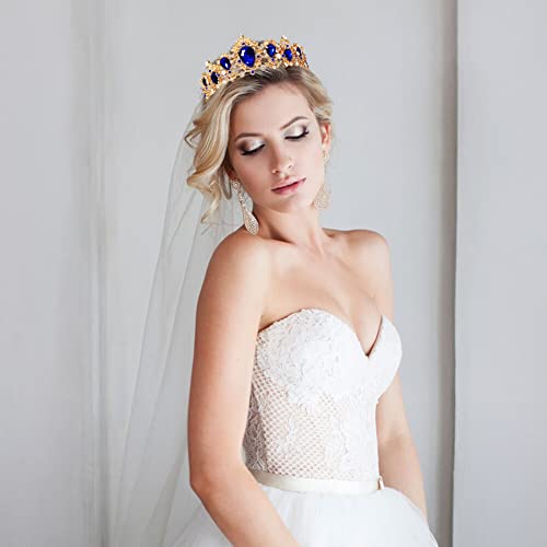 Princess tiara kristal kroon dames, blauwe strass kroon, bruiloft tiara kristal strass tiara kroon voor vrouwen meisjes kristallen dames haar kroon strass kristal koningin tiara 4
