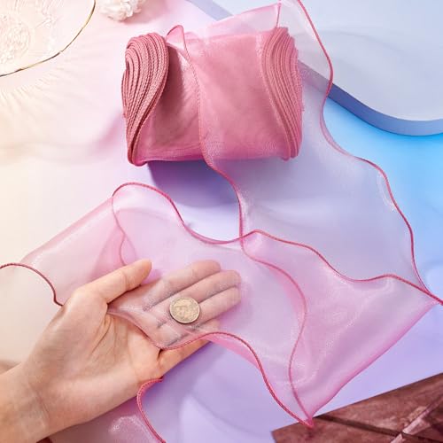 12m Organza Chiffon Ribbon 12cm brede Polyester Wavy Edge Ribbons Sheer Chiffon Ribbon voor Bow, Kralen, Boeket, Kleding Decoratie, DIY ambachten, Roze Bruin 5