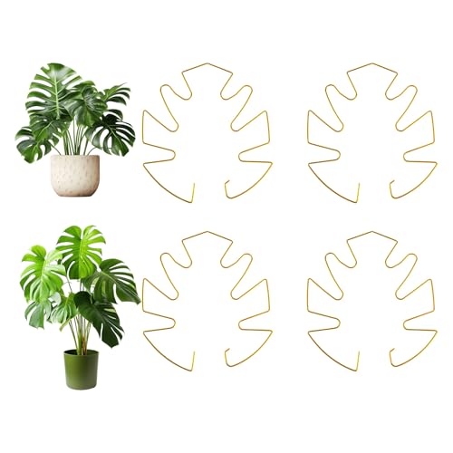 4Pcs Monstera Leaf Plant Ondersteuning, Metaal Monstera Ondersteuning Klimmen Plant Stam Stabilisator Houder voor Binnen en Buiten Tuin Accessoires (Goud)