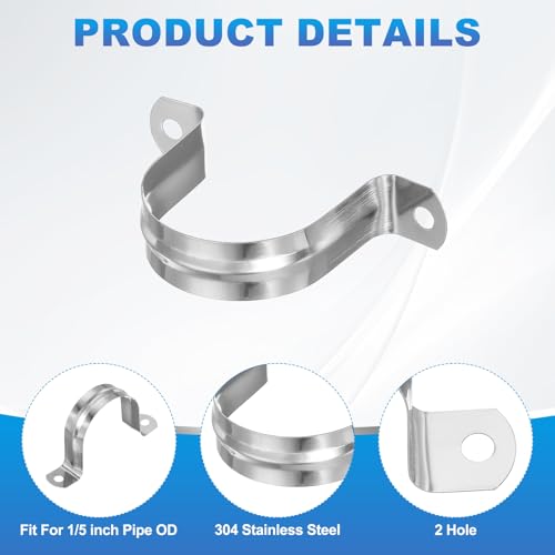 2"(50mm) Stijve Pijpband, 12Scs 304 Roestvrij stalen Buisklem 2 Hole U Bracket Pijpklem Buisband voor Pijp Kabeldraad bevestiging 3