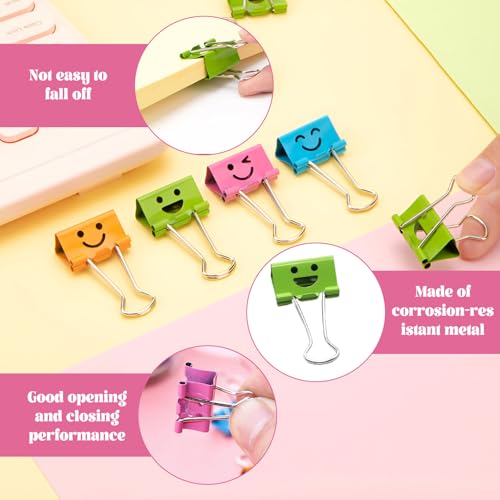 48 stuks Vouwrug Pegs, 25mm Paper Clips met Doos, Glimlach Clips, Metaal Paper Clips, Bindende Clips, Metalen Klemmen voor Notes, Organiseren, Divisie - Houdt 110 vellen papier 3