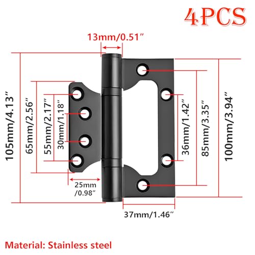 4x Door Scharnieren, 4" Home Deur Hingen Roestvrij stalen kogellager Damping Scharnieren met Schroeven, 100mm Lengte, Zwart