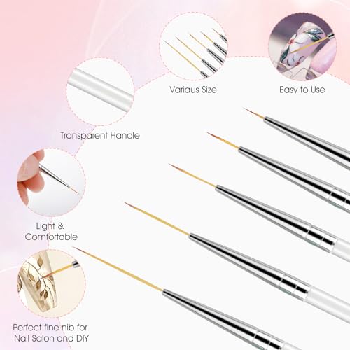 Microtype Nagel penseelset, 10 stuks dun nagelborstel, transparante handgreep, vingernagelborstel, patroonontwerp, tekengereedschap voor details, fijne stippen, 7/9/12/18/24 mm 3