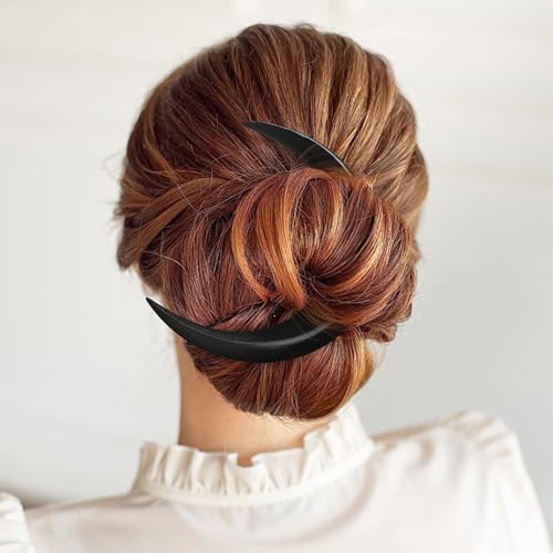 Maan haarvork, prachtige houten maan haar Stick houten maan haarspeld voor vrouwen Decoratieve gesneden haarclip Alle bijpassende haarspeld voor dagelijks reizen partij S grootte(BLACK) 4