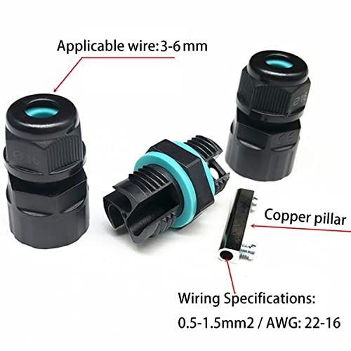 IP68-connector, waterdicht IP68, 2-weg/3-wegkoppeling, externe stopcontactkoppeling, kabelaansluiting voor kabel Ø3 mm - 6 mm (3 stuks) 4