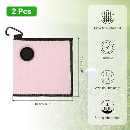 6"x6" Magnetische Golf Handdoek met Wire Cleaning Kleding, 2 stuks Microfiber Wafel patroon Handdoeken met Magneet en Clip voor Golfkarren Clubs Golfuitrusting, Roze/Zwart
