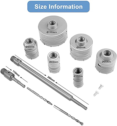 Hole Drill Bit Hole Saw Set, Wall Cement Hole Saws 10 Pieces Wall Core Boor Bit 35mm/40mm/50mm/65mm/82mm/110mm Uitbreiding SDS Plus Marapano 4