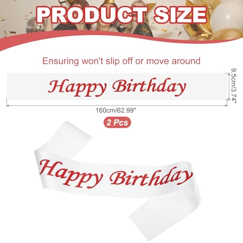 Verjaardag meisjes sash, 2 stuks verjaardag sash voor vrouwen satin koningin prinses sash partij decoraties voor feestgeschenken gunsten, wit