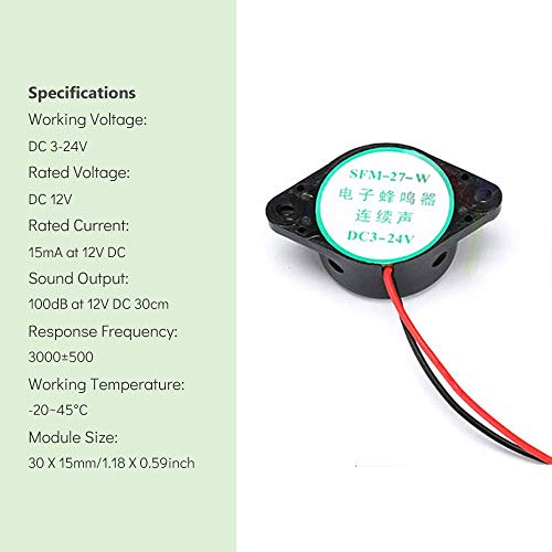 DC 3-24V Elektronische Buzzer Alarm Geluid, Continu geluid, Lange Beep (5 PCS) + 9V Block Plug Connection Cable 3