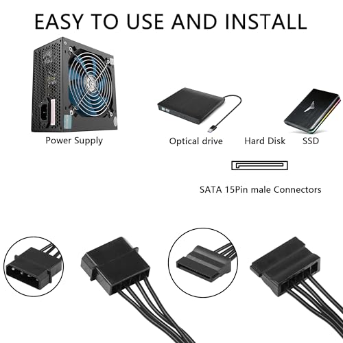 SATA stroomdistributiekabel, grote 4-pins plug tot 3 x 15-pin SATA Socket, harde schijf stroomdistributie SSD's (Grote 4-pins tot 6 x 15-pins SATA) 3