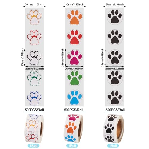 3 Rolls Paw Print Zelfklevend papier Stickers Kat Paw Afdrukken Tape Leuke Dieren Paw Afdrukken Zelfklevende Stickers Leuke labels Tag Stickers Decoratie DIY Present Wrapping Scrapbooking ambachten 4