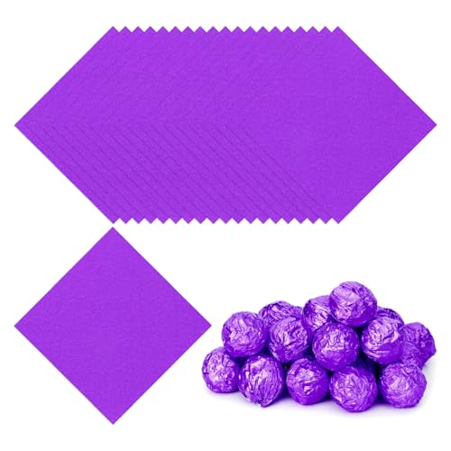 Foil Candy Wraps 15 x 5 inch, 100 stuks Vierkant Oranje Patroon Aluminium Foil Candy Wrapping Paper voor DIY Chocolate Candies Verpakking Decoratie, Paars