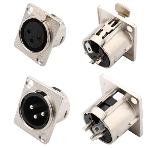 4 x XLR Solder Connectors 3-Pin, XLR Plug/Socket, Microfoon Kabelplug, Microfoon Audio Jack + Vrouw voor 3-Pin XLR Paneelaankoppelen 4