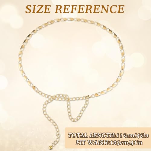 Women Metal Waist Chain Belt, Verstelbare broek ketting Link body meisjes broek lange riem voor Jeans broek jurk (Goud) 3