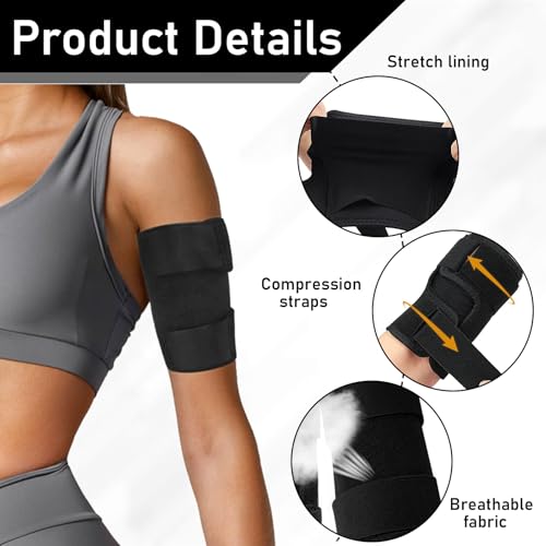 Upper Arm Cuff Compressie Top Armband Double Layer Push Stop verstelbare armband Bandage voor Biceps Triceps Elleboog Sleeve Gym Training Unisex Zwart 3
