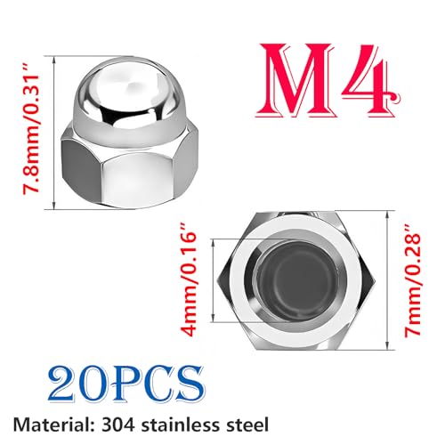 Verpakking van 20 M4 Hex Socket Noten Gemaakt van Staal DIN 1587 Blinde Noten voor Schroeven, Threaded Bolts, Threaded Rods