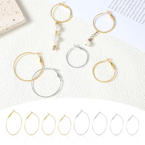Set van 32 Onbewerkte oorbellen, Sieraden het maken van accessoires, Hoop oorbellen, Grote, 4 maten oorbellen, ambachten, DIY het maken van oorbellen set voor meisjes (Goud, Zilver) 3