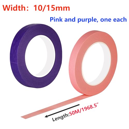 2 rolletjes kleefband, 10 mm x 50 m, voor schilderen, ambachten en ambachten, roze en paars