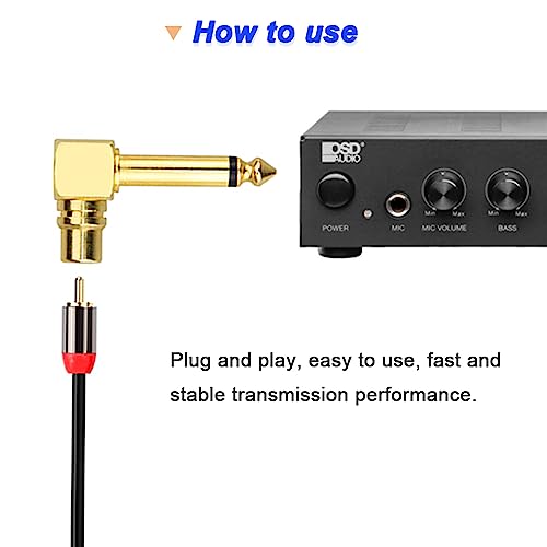 RCA tot 1/4" audioadapter, 90 graden 6,35mm Mono Man Microphone Plug aan RCA Vrouwelijke Connector, Gold Plated Pure Koperen Gitaar Jack Connector (2 PCS) 4
