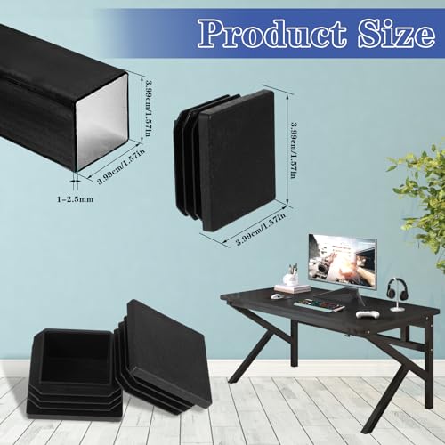 Verpakking van 12 Vierkante Zwarte Plastic Plugs, Slat Plugs 40 x 40mm voor Vierkante Tubes Tube Plugs Plastic Black Foot Caps voor Stoel Benen Shelves 3