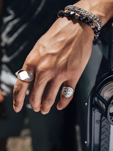 Vintage Signet Ring, Roestvrij stalen vingerring, 13 mm breed voor mannen en vrouwen, Band Ring, Zilver/Goud/Zwart/Vintage Grey, Verlovingsring, Vriendschapsring, Maat 54.4 (17.25-72.3