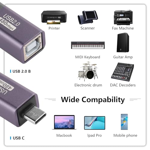 2Pcs Adapters USB C naar USB B Type C naar MIDI Converter voor Keyboard, Printer 5