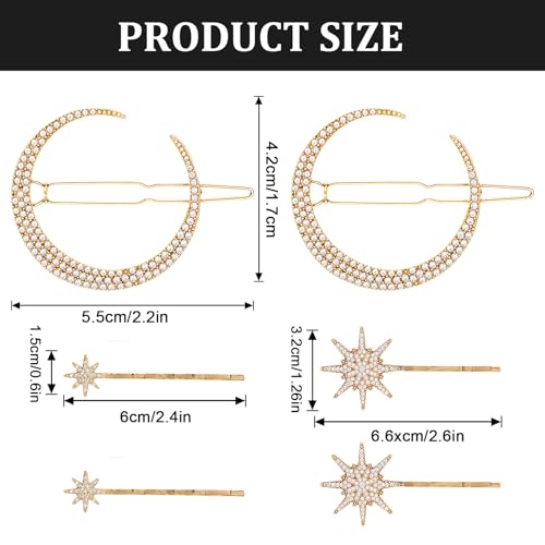 Pack of 6 Star Metal Hair Clips Accessoires, Dames Star Moon Hair Accessoires met Rhinestones, Hairpins voor Bruid en bruiloften, Hair Accessoires voor vrouwen en meisjes(Gold) 4