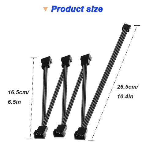 1 tot 6 4 Pin PWM Fan Splitter Cable, 3 Pin/4 Pin PWM Fan Connector, PC Fan Splitter Converter, 1 tot 6 PC Ventilator Extension Cable (2 Pieces, 43 Inch)