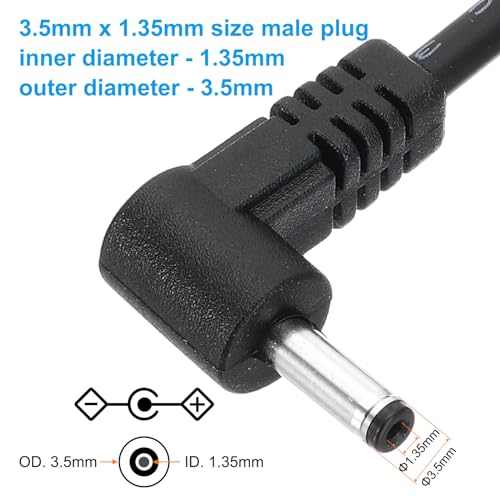Power Cord 3ft USB 2.0 Type A naar DC 3.5 x 1.35 mm Hoek 90 Degree Jack Plug Pack van 5 Adapter Kabel Socket Ventilator Opladen Kabelluidsprekerlamp zwart