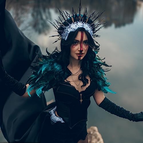 Gothic Feather Cape, schouder Poncho met veren voor Halloween, Party, Cosplay, Carnaval voor vrouwen 5