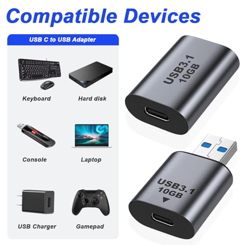 USB-C Female to USB-A Female Adapter met USB-C Female to USB-A Plug, USB 3.1 Gen 2 USB-A Man naar type C Two-Way Converter Port (4PCS) 4