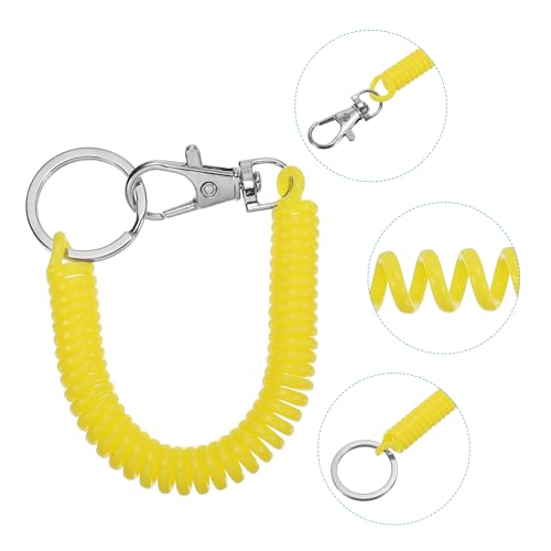 Intrekbare Spring Spool Key Chain 5 stukken Anti-Loss Sleutelhanger houder koord met metalen lobster sluiting sleutelhanger 17 cm voor sleutels, portemonnee, geel, geel, 12 cm 4