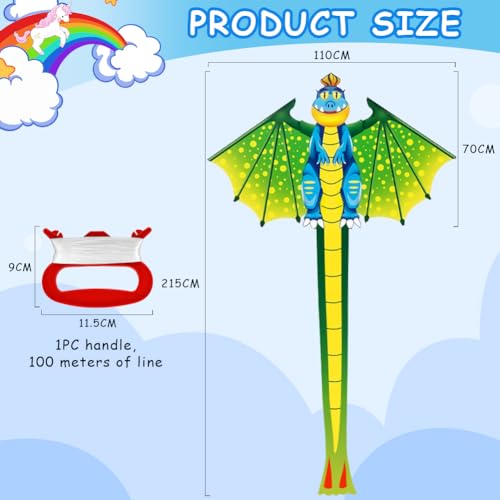 Draken voor kinderen en volwassenen, Kite voor kinderen, Kids Kite met lange staart, Kinderkit met 100 m Kite Line, voor buitenspelen en activiteiten