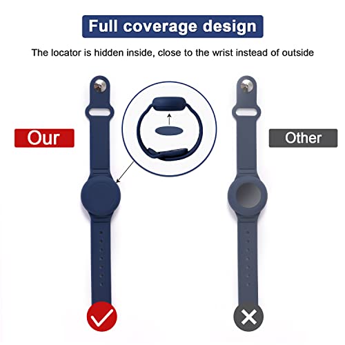 2Pcs Kinder Armband voor AirTag, Waterdichte Siliconen AirTag Armband voor Kinderen Oudere, Verstelbare Anti-Lost AirTag Houder voor Verbergende GPS Tracker (Roze, donkerblauw), Siliconen 4