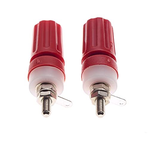 4mm Banana Plug - Pack of 2, Red 4mm Banana Plug met Binding Post, Panel Mount, Solder Label en Bare Wire Connection