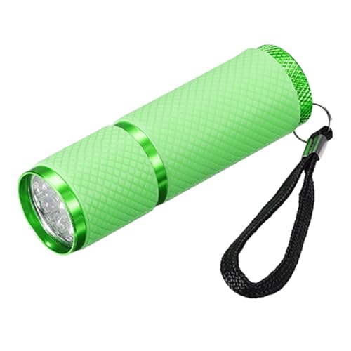 9 LED Glow in donkere zaklampen, Mini aluminium zaklamp Rubber gecoate zaklamp met riem voor Camping, Wandelen, Party, Groen