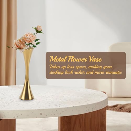 Stainless Steel Flower Vaas, Metalen Bloem Vaas Droge Bloem Vases Ronde Mond Kleine knop Gedroogde Bloem Decoratieve Vaas Artistieke Mini Bloem Vaasgoud voor 4